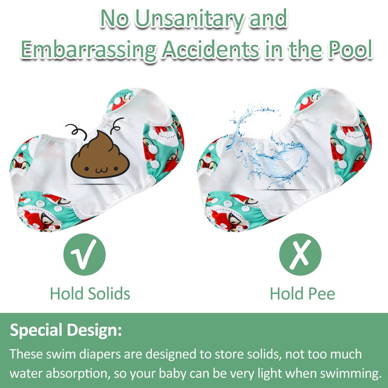 wegreeco Baby & Toddler Snap One Size Adjustable Reusable Baby Swim Diaper (Mermaid,Fox, Feather, Small, 3 Pack) - Image 5
